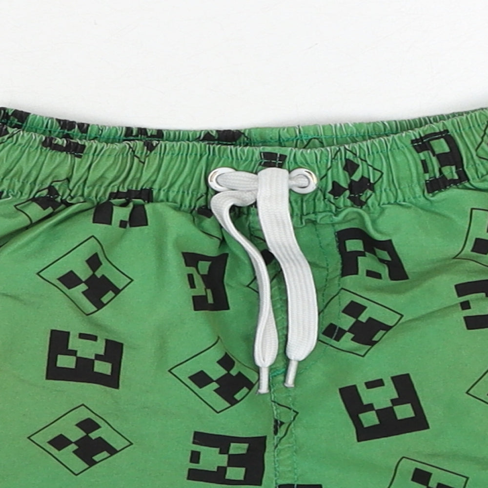 Minecraft Boys Green Geometric Polyester Bermuda Shorts Size 4-5 Years Regular Drawstring - Minecraft