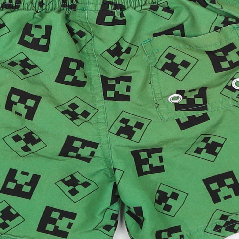 Minecraft Boys Green Geometric Polyester Bermuda Shorts Size 4-5 Years Regular Drawstring - Minecraft