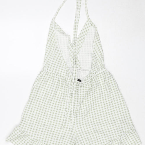 Pink Vanilla Womens Green Check Polyester Playsuit One-Piece Size 10 Tie