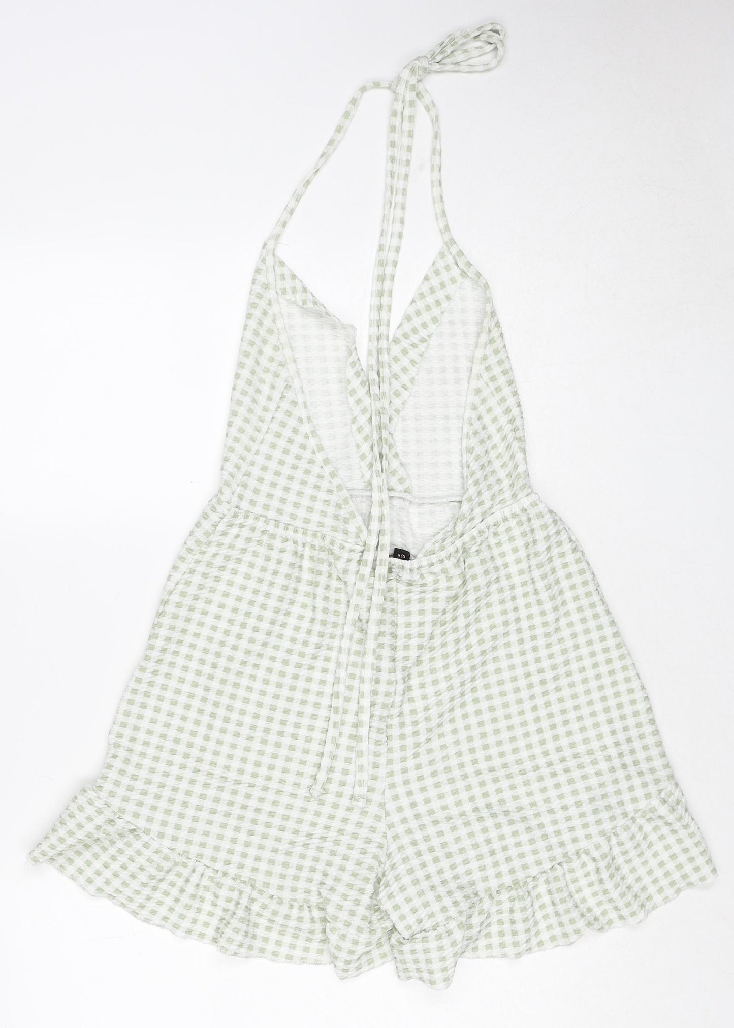 Pink Vanilla Womens Green Check Polyester Playsuit One-Piece Size 10 Tie