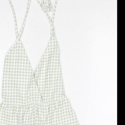 Pink Vanilla Womens Green Check Polyester Playsuit One-Piece Size 10 Tie