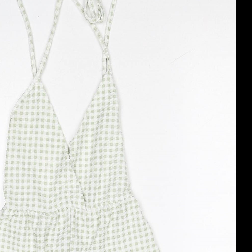 Pink Vanilla Womens Green Check Polyester Playsuit One-Piece Size 10 Tie