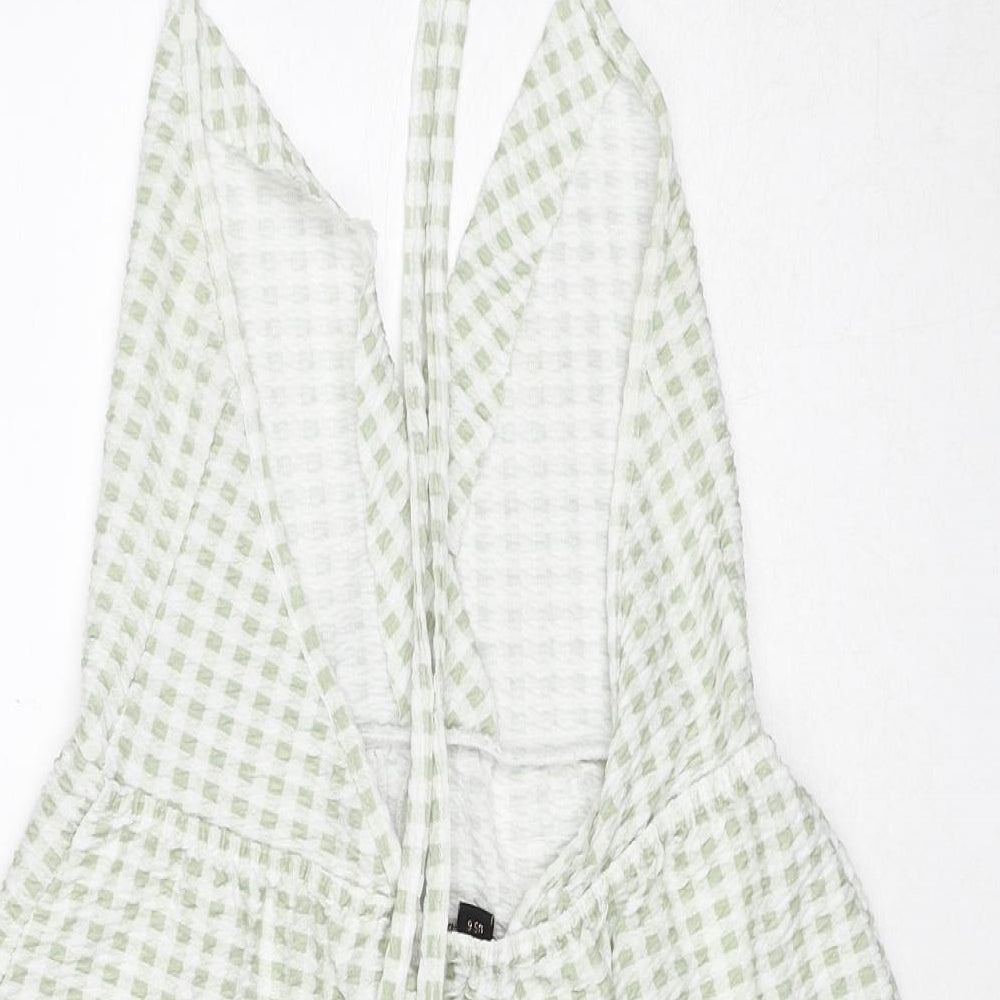 Pink Vanilla Womens Green Check Polyester Playsuit One-Piece Size 10 Tie