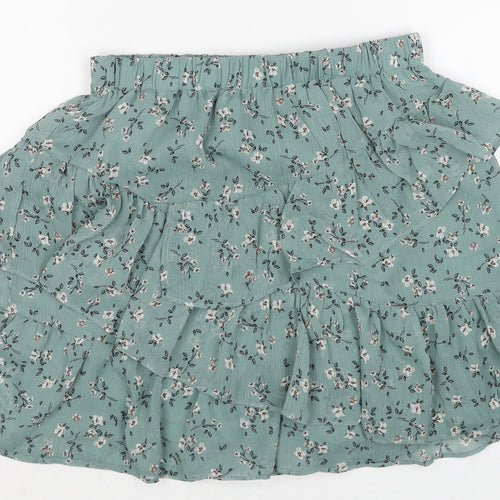 Stradivarius Womens Blue Floral Polyester Skater Skirt Size S