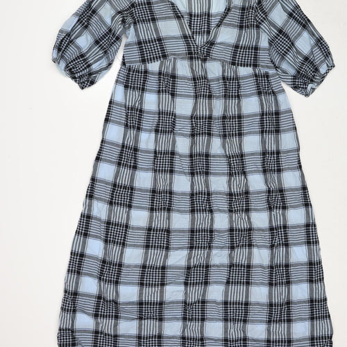 Zara Womens Blue Check Polyester Maxi Size S V-Neck Pullover
