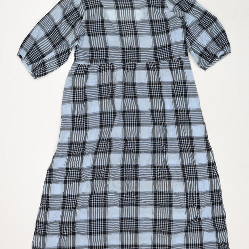 Zara Womens Blue Check Polyester Maxi Size S V-Neck Pullover