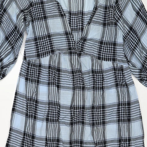 Zara Womens Blue Check Polyester Maxi Size S V-Neck Pullover