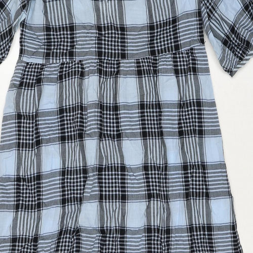 Zara Womens Blue Check Polyester Maxi Size S V-Neck Pullover