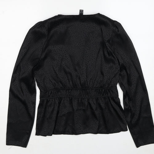 New Look Womens Black Geometric Polyester Basic Blouse Size 14 V-Neck