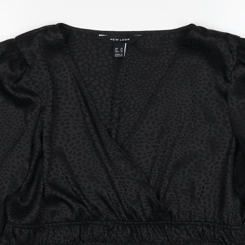 New Look Womens Black Geometric Polyester Basic Blouse Size 14 V-Neck