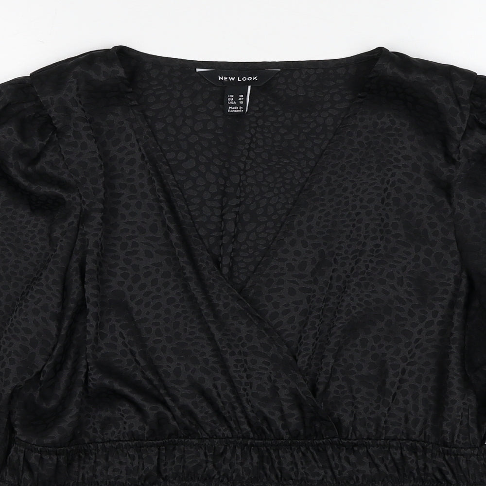New Look Womens Black Geometric Polyester Basic Blouse Size 14 V-Neck