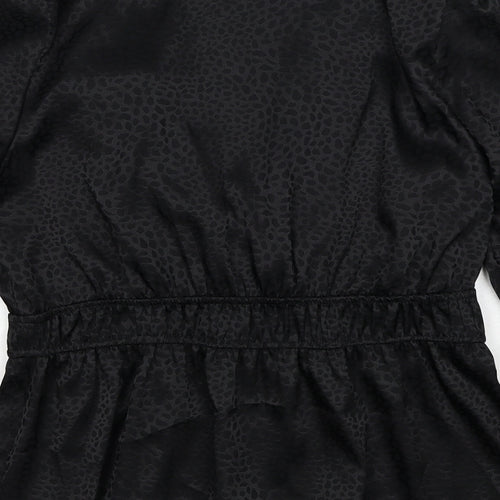 New Look Womens Black Geometric Polyester Basic Blouse Size 14 V-Neck