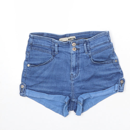 Topshop Womens Blue Cotton Hot Pants Shorts Size 28 in Regular Zip
