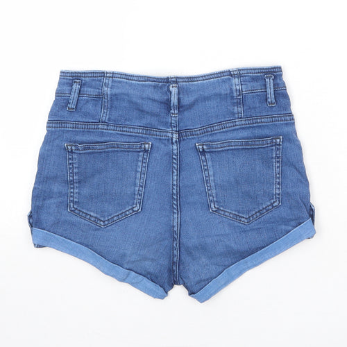 Topshop Womens Blue Cotton Hot Pants Shorts Size 28 in Regular Zip
