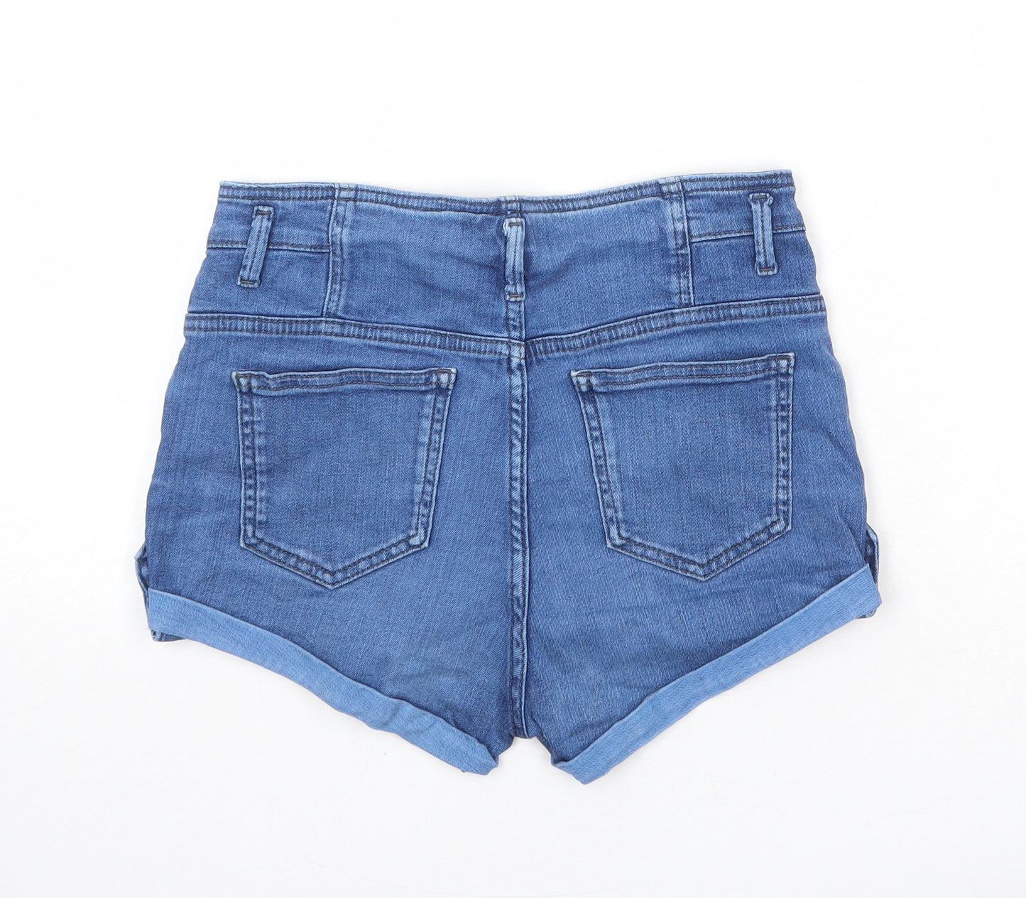 Topshop Womens Blue Cotton Hot Pants Shorts Size 28 in Regular Zip
