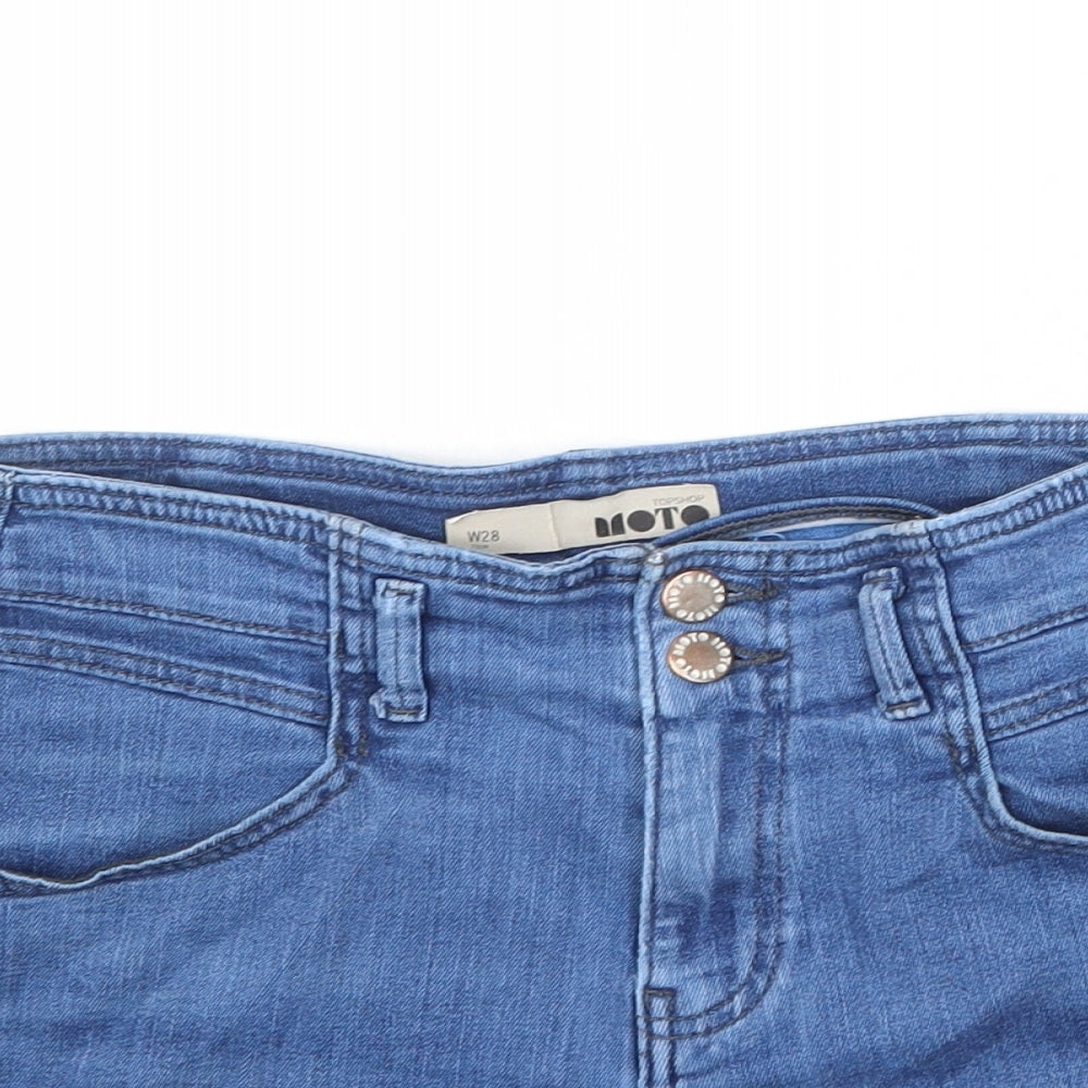 Topshop Womens Blue Cotton Hot Pants Shorts Size 28 in Regular Zip