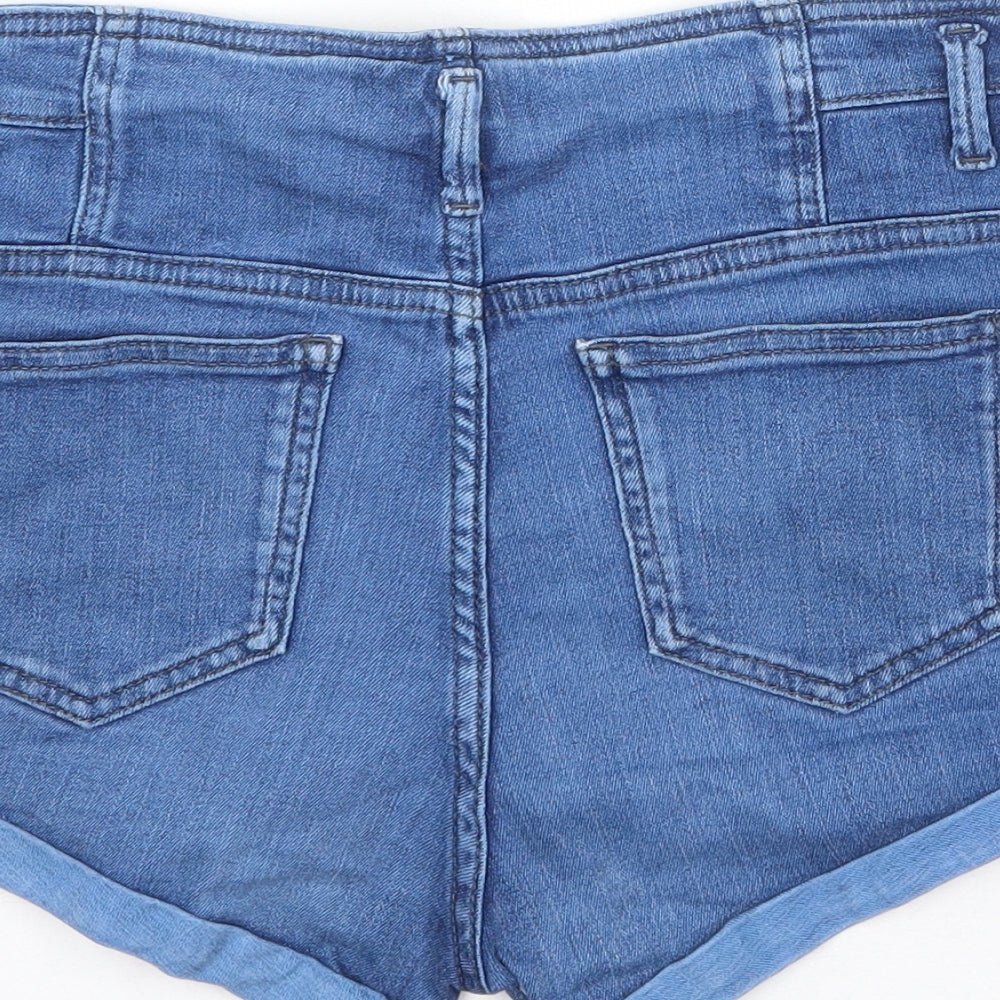 Topshop Womens Blue Cotton Hot Pants Shorts Size 28 in Regular Zip