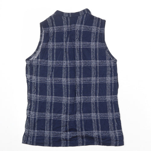 Marks and Spencer Womens Blue Plaid Viscose Basic Button-Up Size 10 Collared