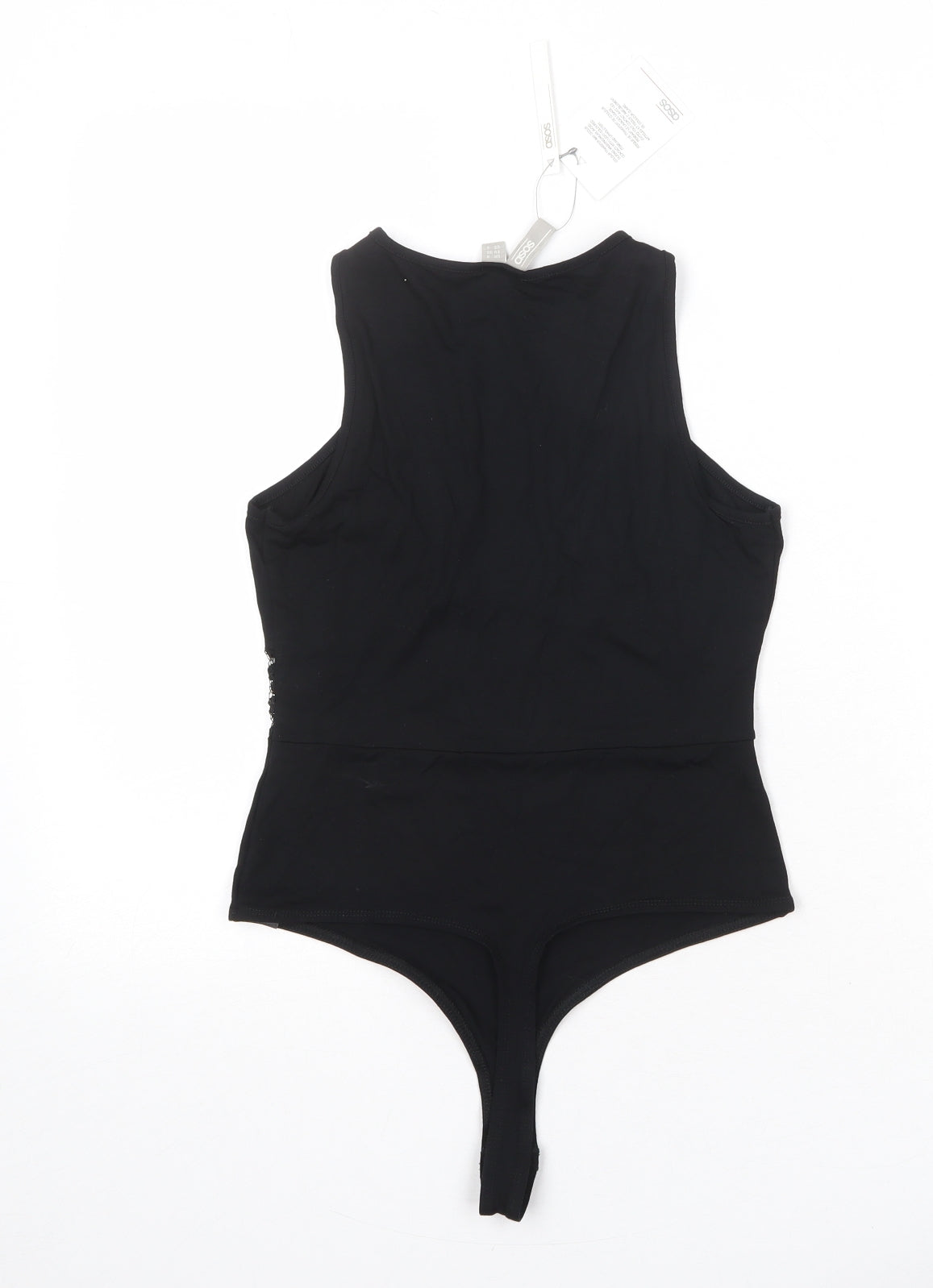 ASOS Womens Black Viscose Bodysuit One-Piece Size 8 Snap - Lace Detail