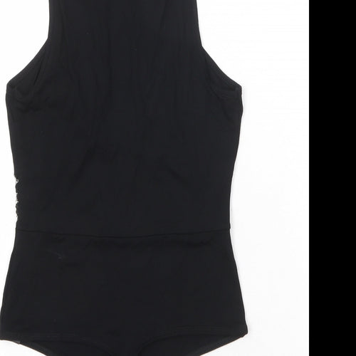 ASOS Womens Black Viscose Bodysuit One-Piece Size 8 Snap - Lace Detail