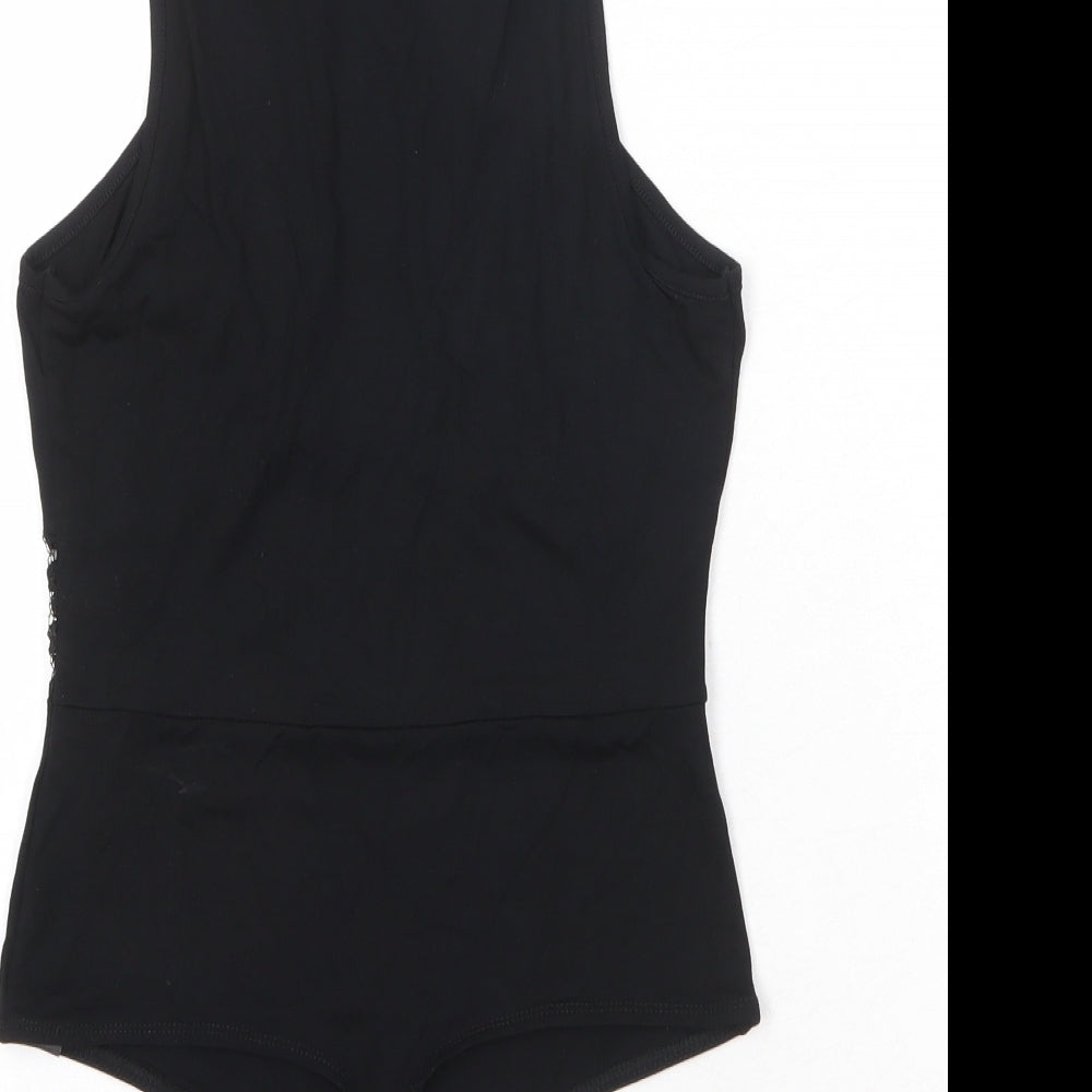ASOS Womens Black Viscose Bodysuit One-Piece Size 8 Snap - Lace Detail