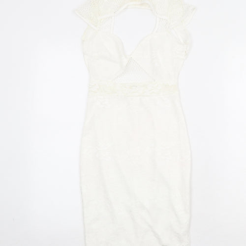 Missguided Womens Ivory Polyamide Bodycon Size 4 Mock Neck Zip