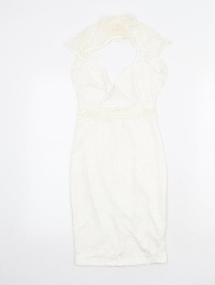 Missguided Womens Ivory Polyamide Bodycon Size 4 Mock Neck Zip