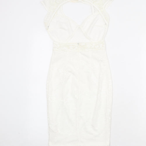 Missguided Womens Ivory Polyamide Bodycon Size 4 Mock Neck Zip