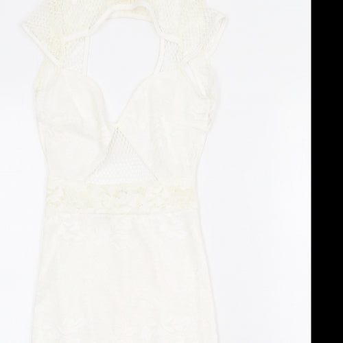 Missguided Womens Ivory Polyamide Bodycon Size 4 Mock Neck Zip