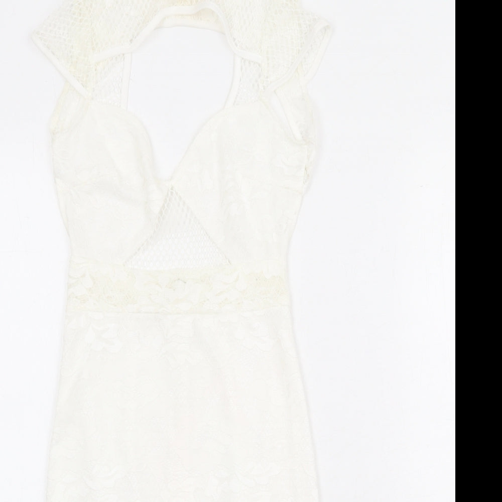 Missguided Womens Ivory Polyamide Bodycon Size 4 Mock Neck Zip