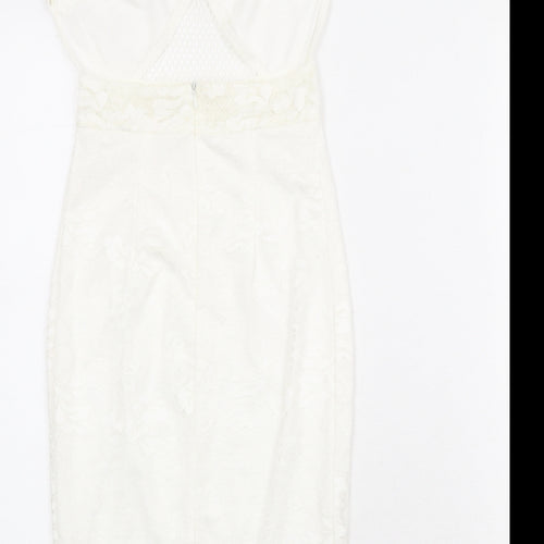 Missguided Womens Ivory Polyamide Bodycon Size 4 Mock Neck Zip