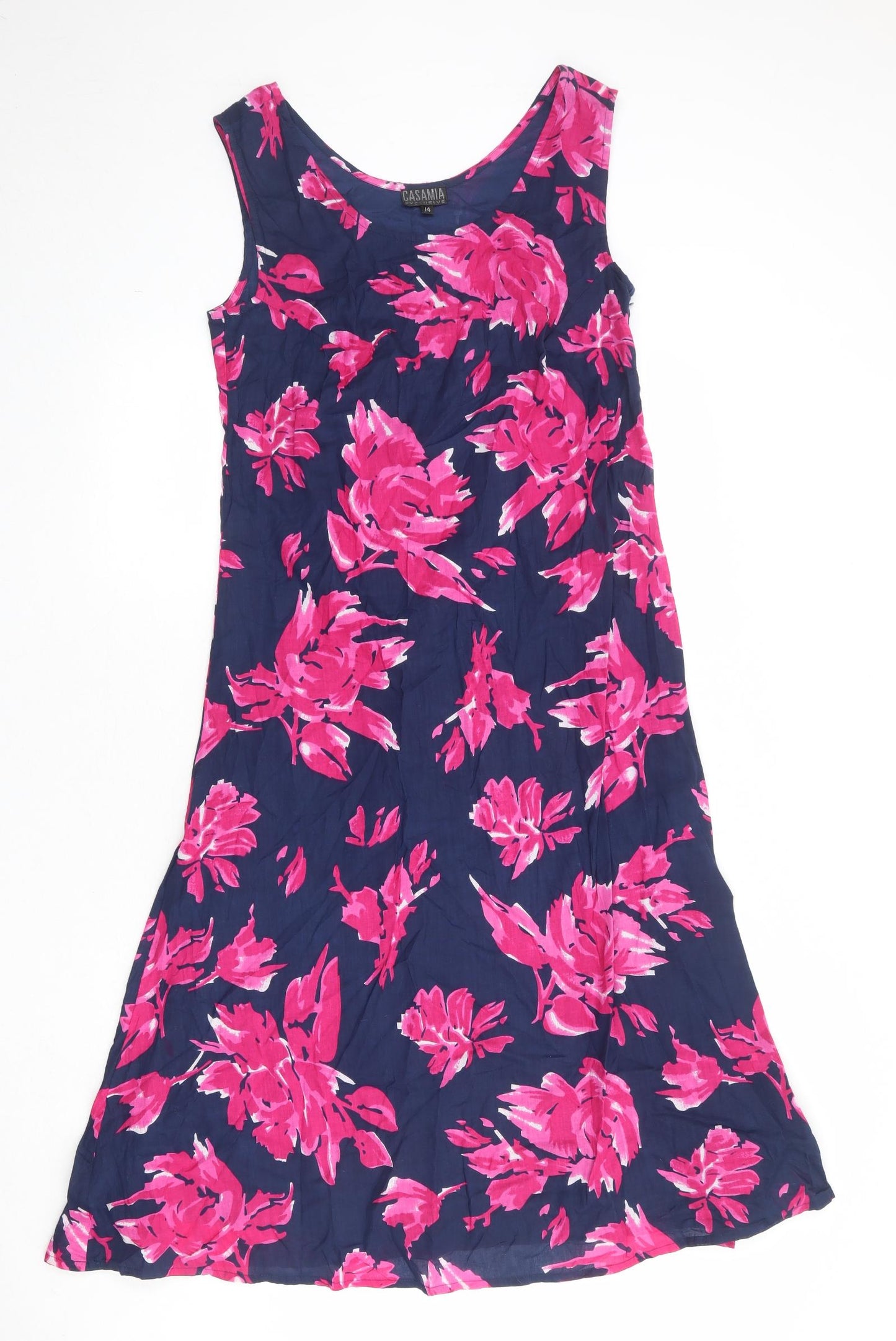 Casamia Womens Blue Floral 100% Cotton Tank Dress Size 14 Boat Neck Zip