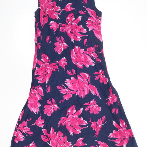 Casamia Womens Blue Floral 100% Cotton Tank Dress Size 14 Boat Neck Zip