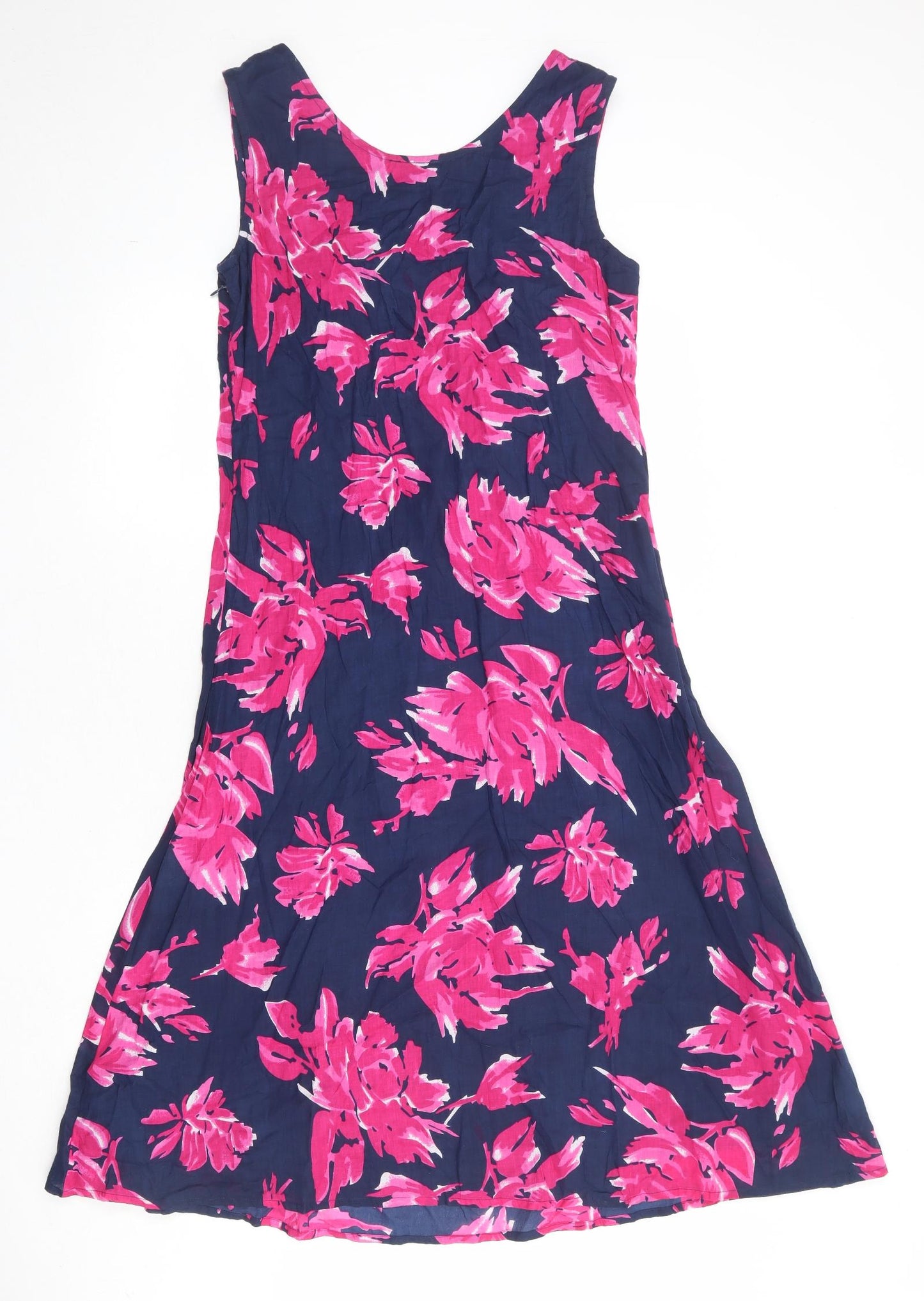 Casamia Womens Blue Floral 100% Cotton Tank Dress Size 14 Boat Neck Zip