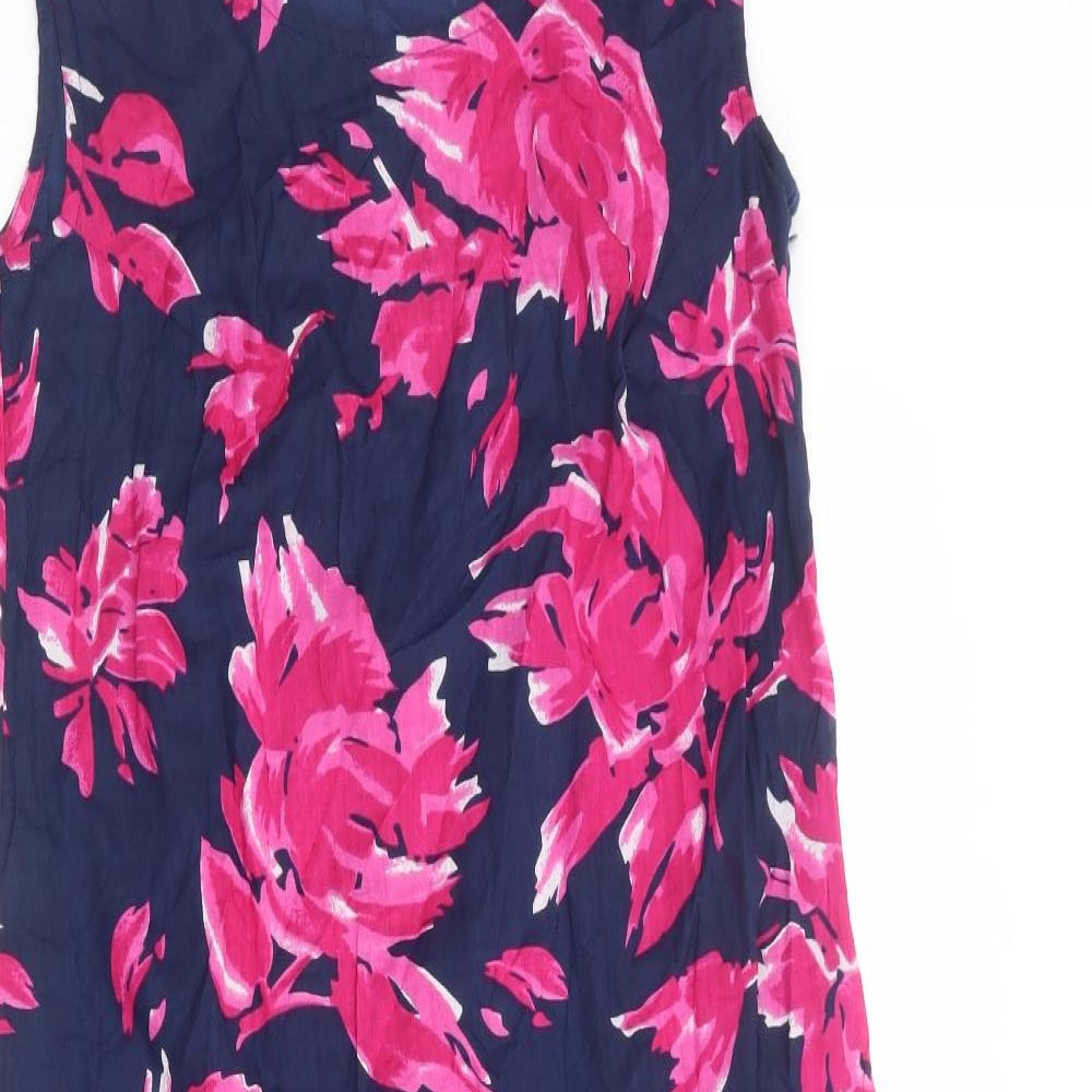Casamia Womens Blue Floral 100% Cotton Tank Dress Size 14 Boat Neck Zip