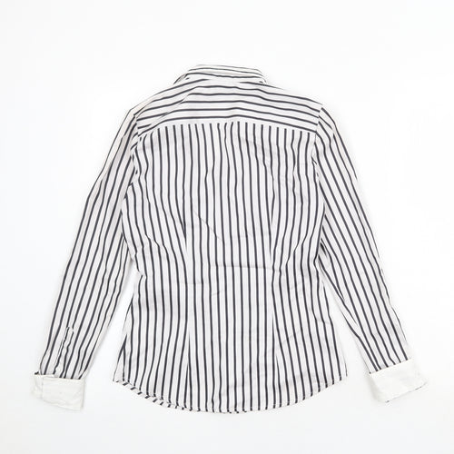 H&M Womens White Striped Cotton Basic Button-Up Size 8 Collared
