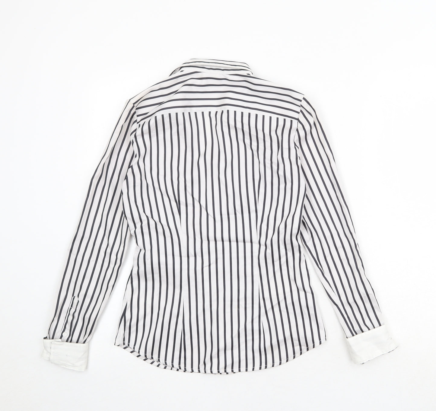 H&M Womens White Striped Cotton Basic Button-Up Size 8 Collared