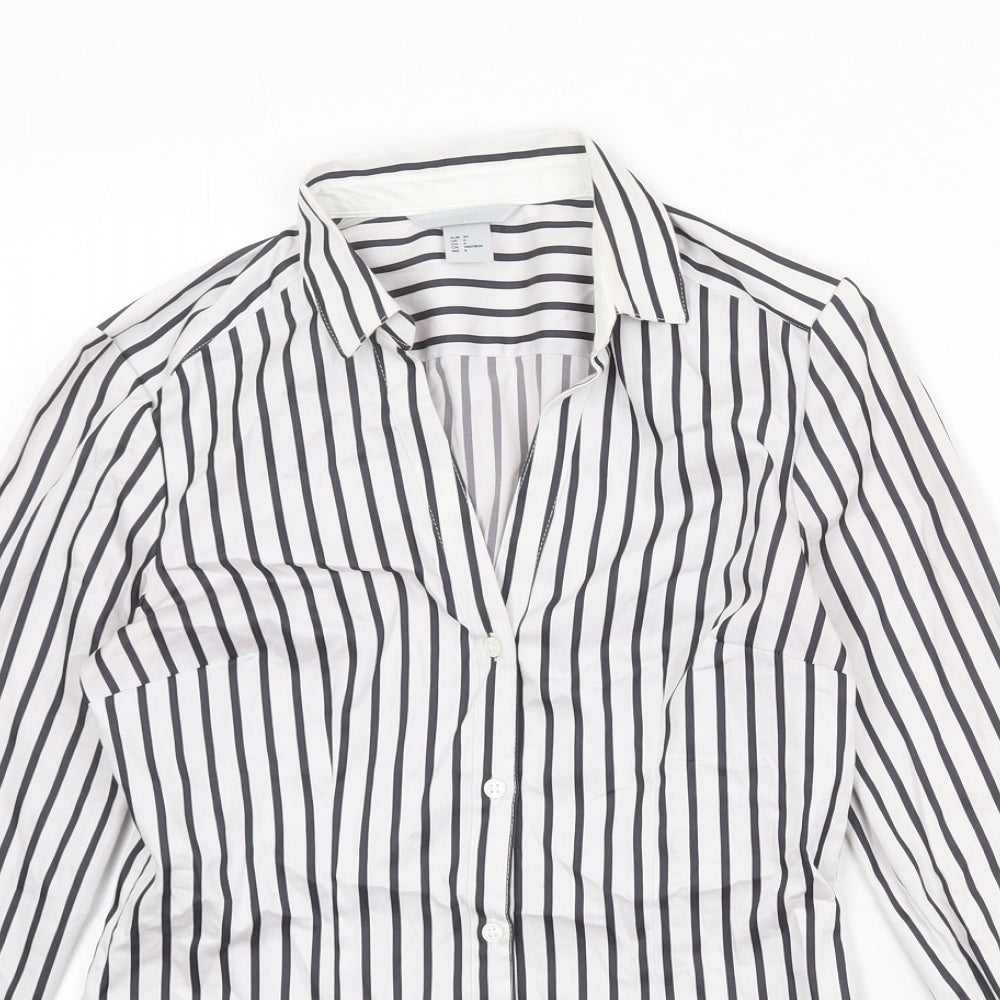 H&M Womens White Striped Cotton Basic Button-Up Size 8 Collared