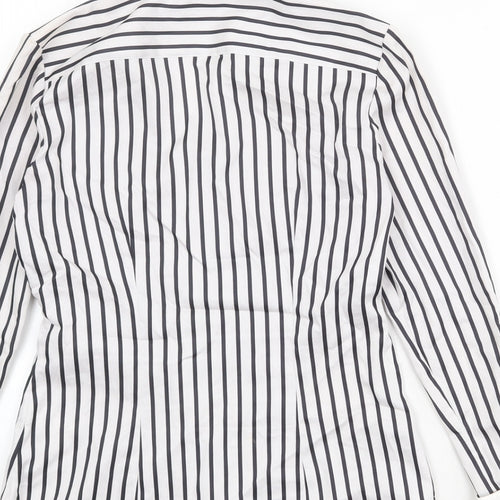 H&M Womens White Striped Cotton Basic Button-Up Size 8 Collared