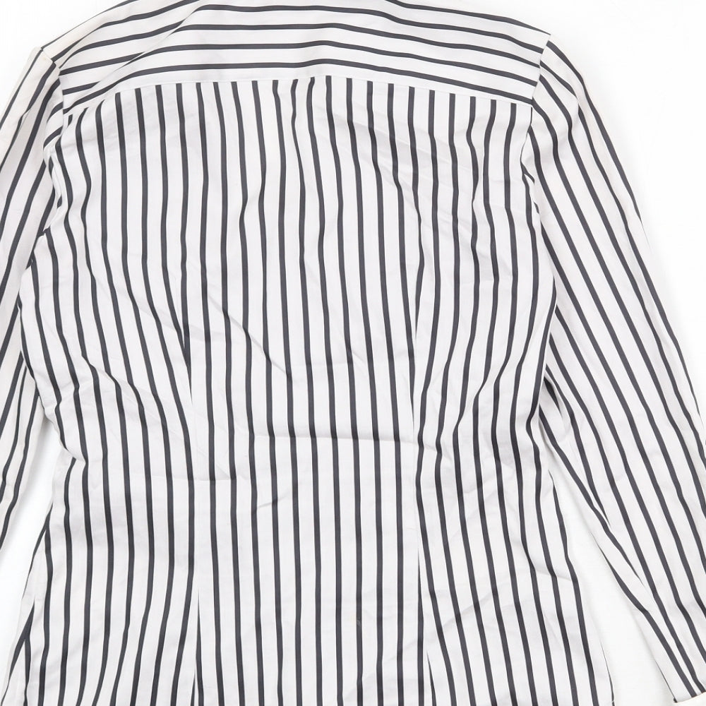 H&M Womens White Striped Cotton Basic Button-Up Size 8 Collared