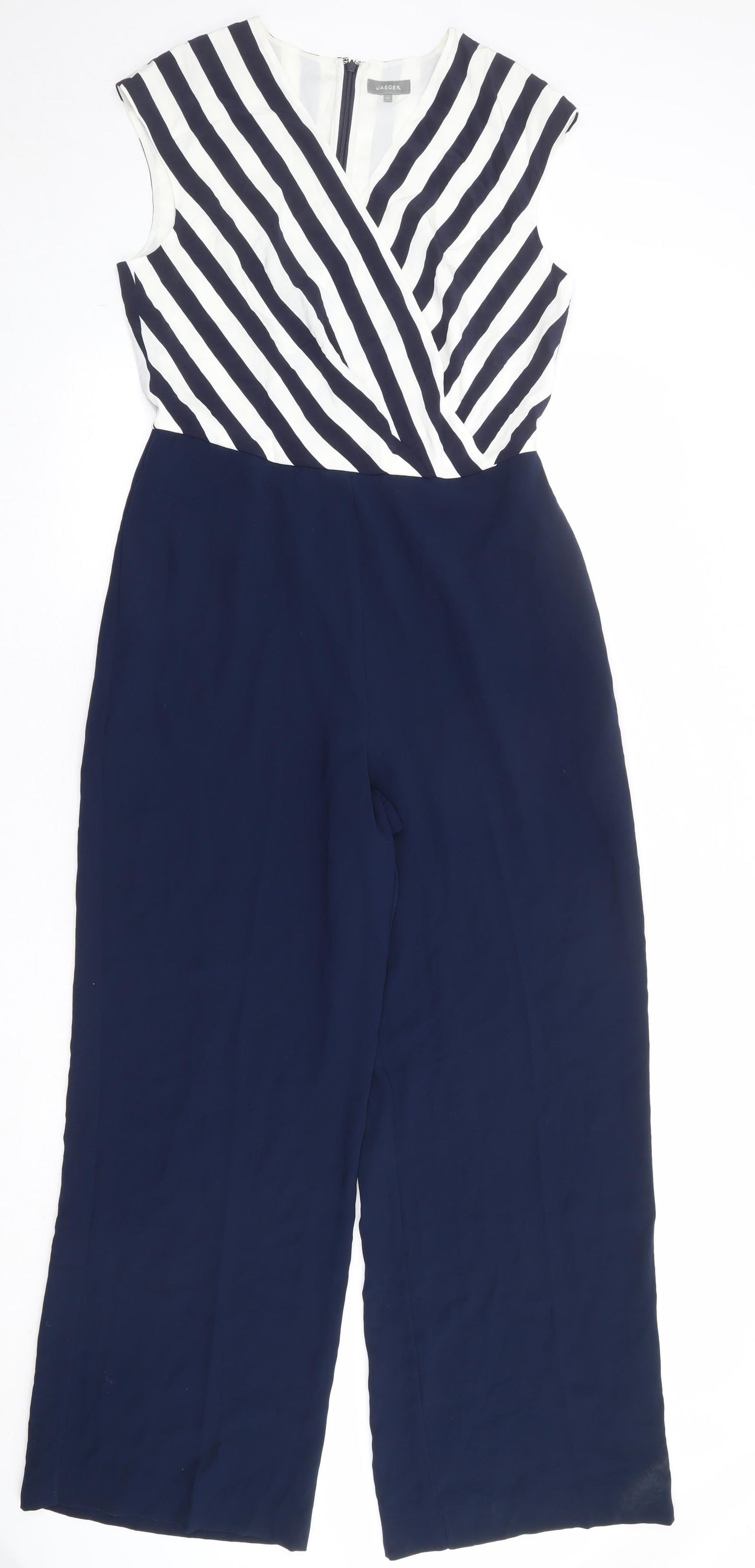 Jaeger Womens Blue Striped Polyester Jumpsuit One-Piece Size 12 Zip