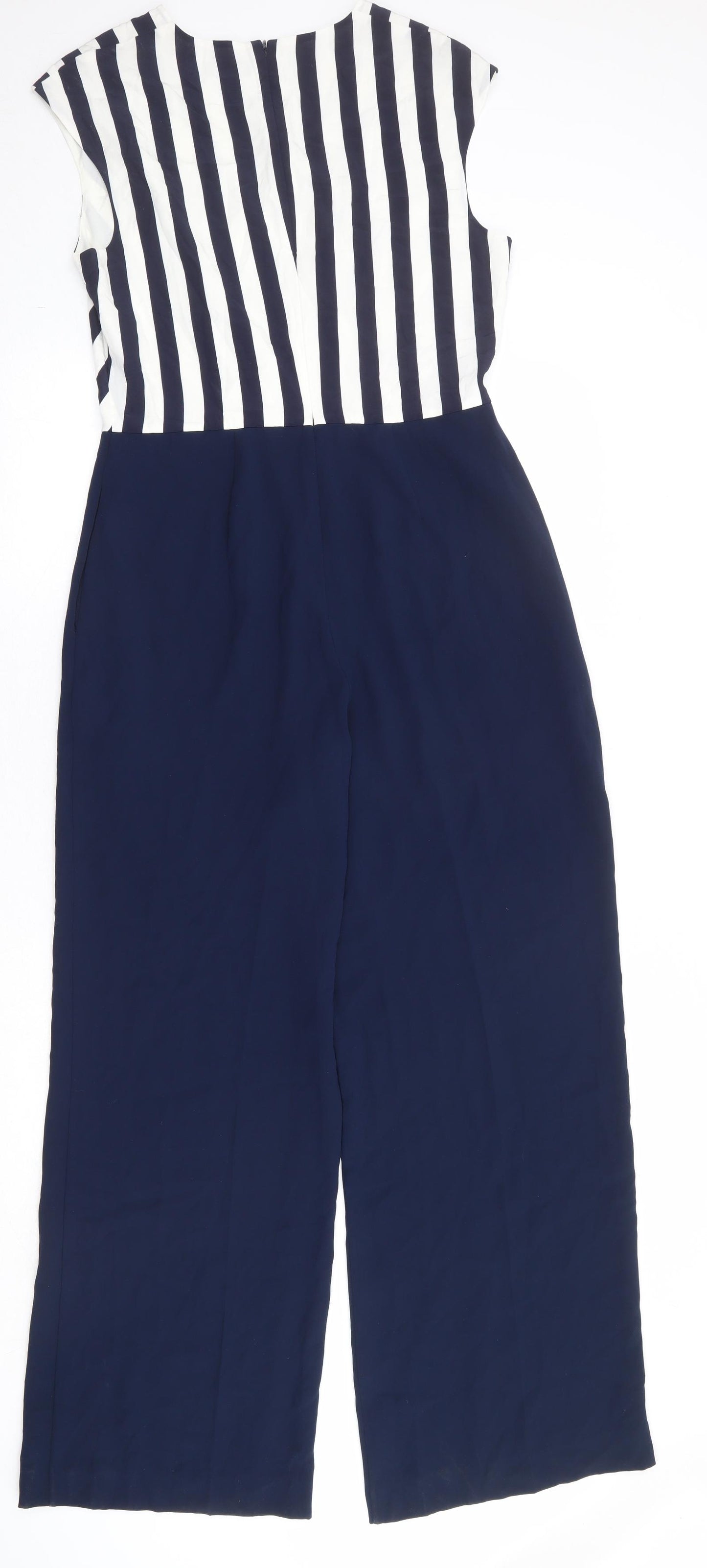 Jaeger Womens Blue Striped Polyester Jumpsuit One-Piece Size 12 Zip