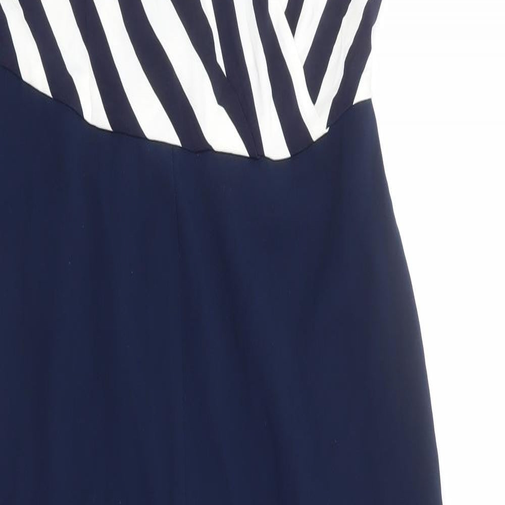 Jaeger Womens Blue Striped Polyester Jumpsuit One-Piece Size 12 Zip