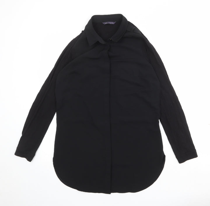 Marks and Spencer Womens Black Polyester Basic Button-Up Size 10 Collared