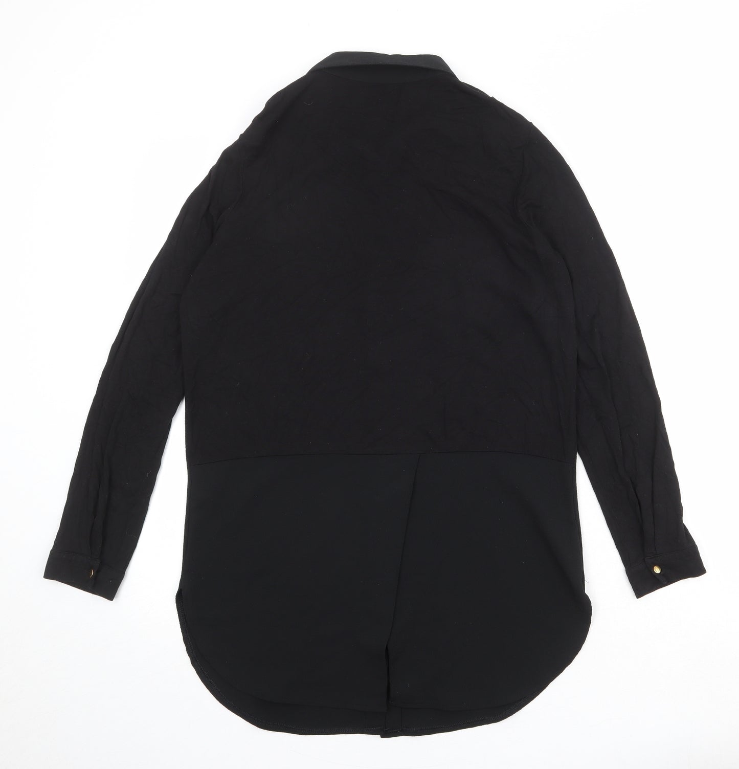 Marks and Spencer Womens Black Polyester Basic Button-Up Size 10 Collared