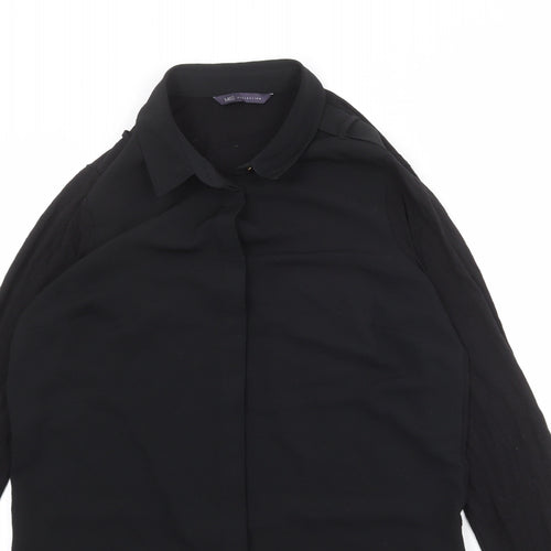 Marks and Spencer Womens Black Polyester Basic Button-Up Size 10 Collared