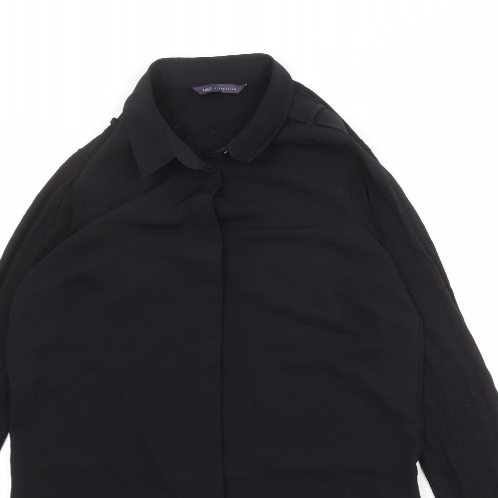 Marks and Spencer Womens Black Polyester Basic Button-Up Size 10 Collared