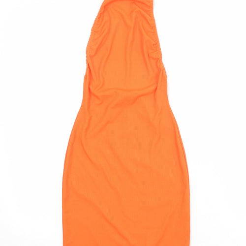 PRETTYLITTLETHING Womens Orange Polyester Bodycon Size 6 Halter Button