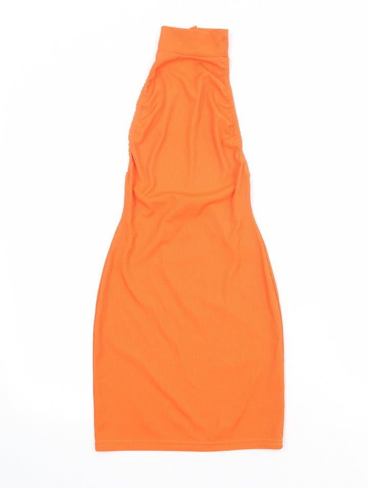 PRETTYLITTLETHING Womens Orange Polyester Bodycon Size 6 Halter Button