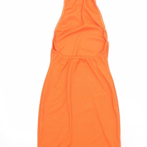 PRETTYLITTLETHING Womens Orange Polyester Bodycon Size 6 Halter Button